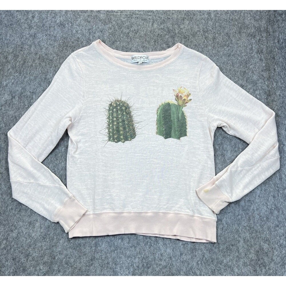 Wildfox Women's Lightweight Sweater Succulents Long Sleeve Pink USA Size Small